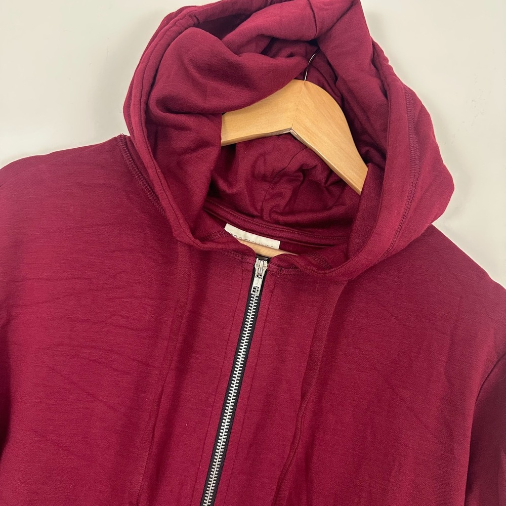 78&Sunny Hoodie Maroon Kangaroo Pocket Short Sleeve Zip Up Outdoor Womens Medium